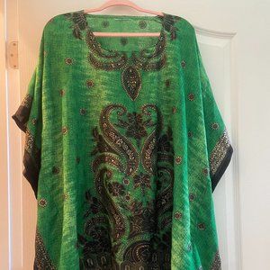 Green African Dashiki Shirt, Black & Gold Pattern